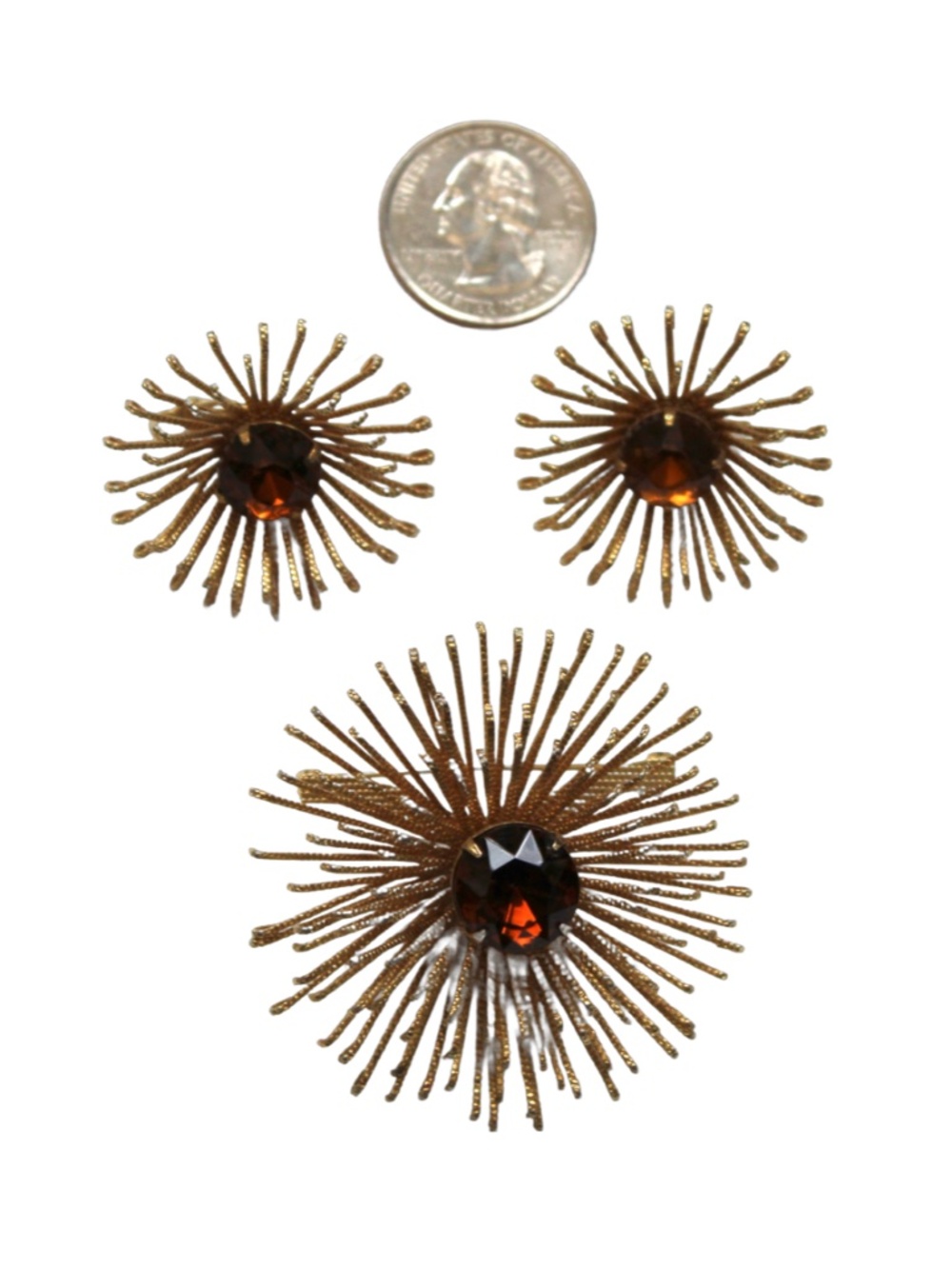 Vintage Sarah Coventry Atomic Starburst Brooch and Earrings - Picture 2 of 6